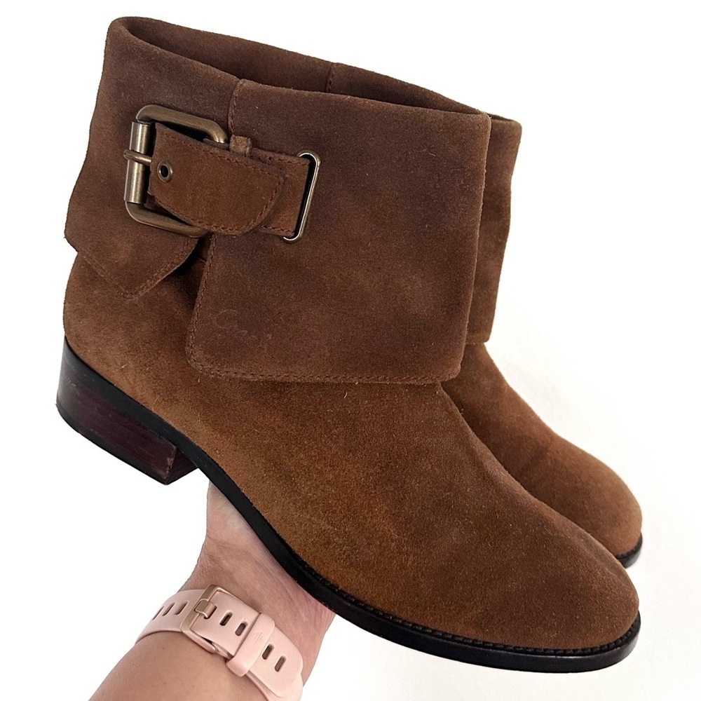Coach Poppy limited edition short moto suede brown boots size 9